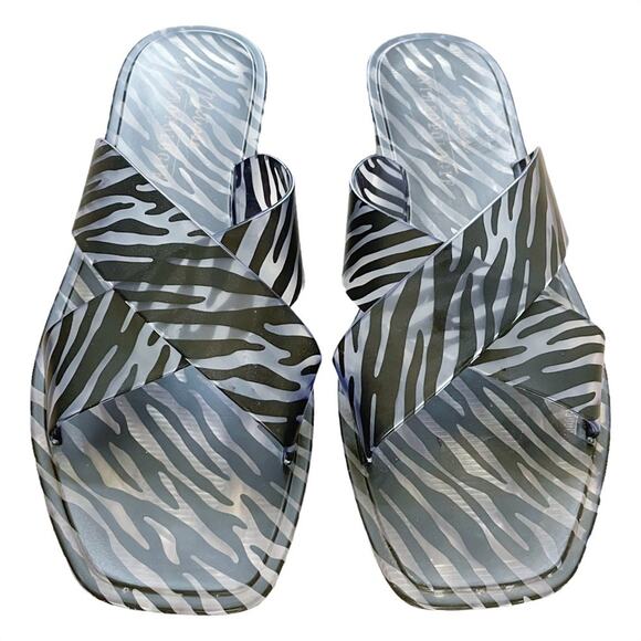 MATISSE x ANTHROPOLOGIE Zebra Stripe Jelly Cross Flat Slide Sandals Size 8 - Picture 2 of 9